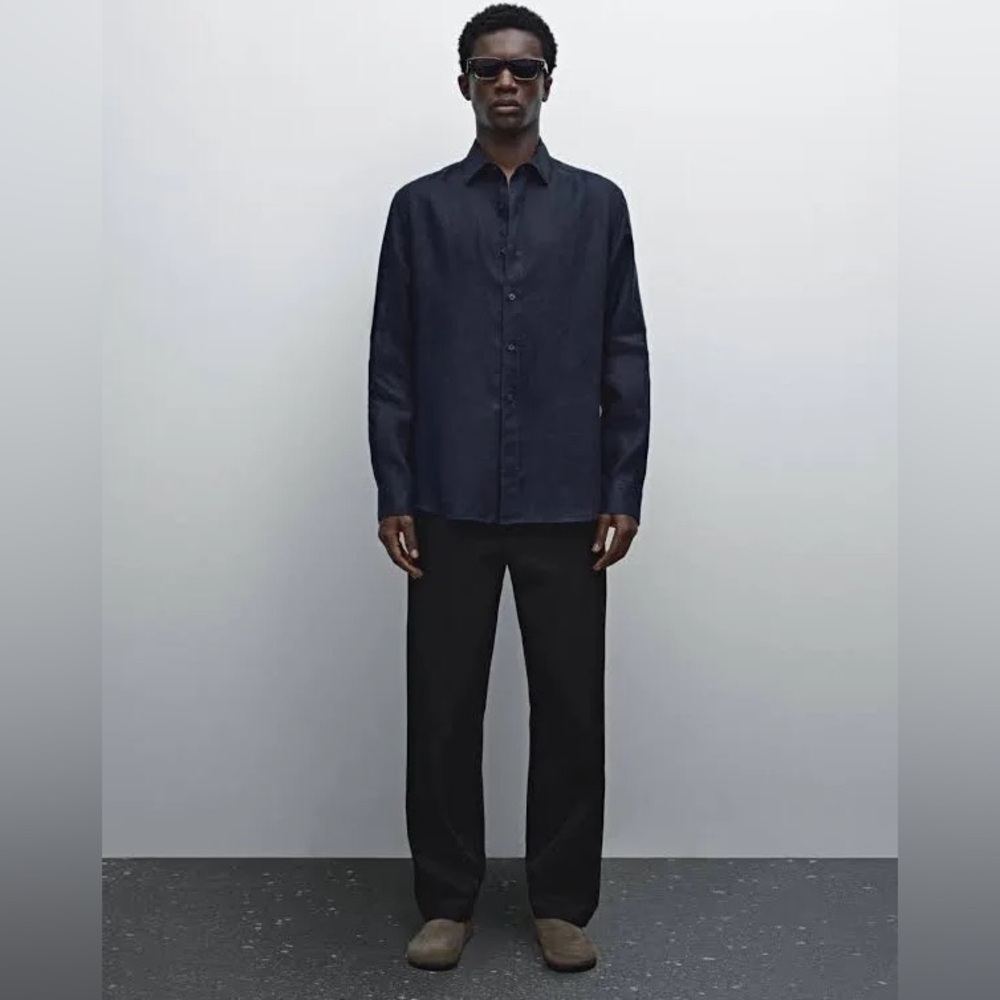 Massimo Dutti Dark Blue Button-Up Shirt